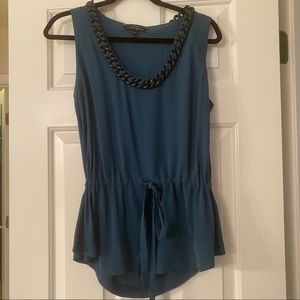 ROBERT RODRIGEZ Teal Sleeveless Silk Top Shirt